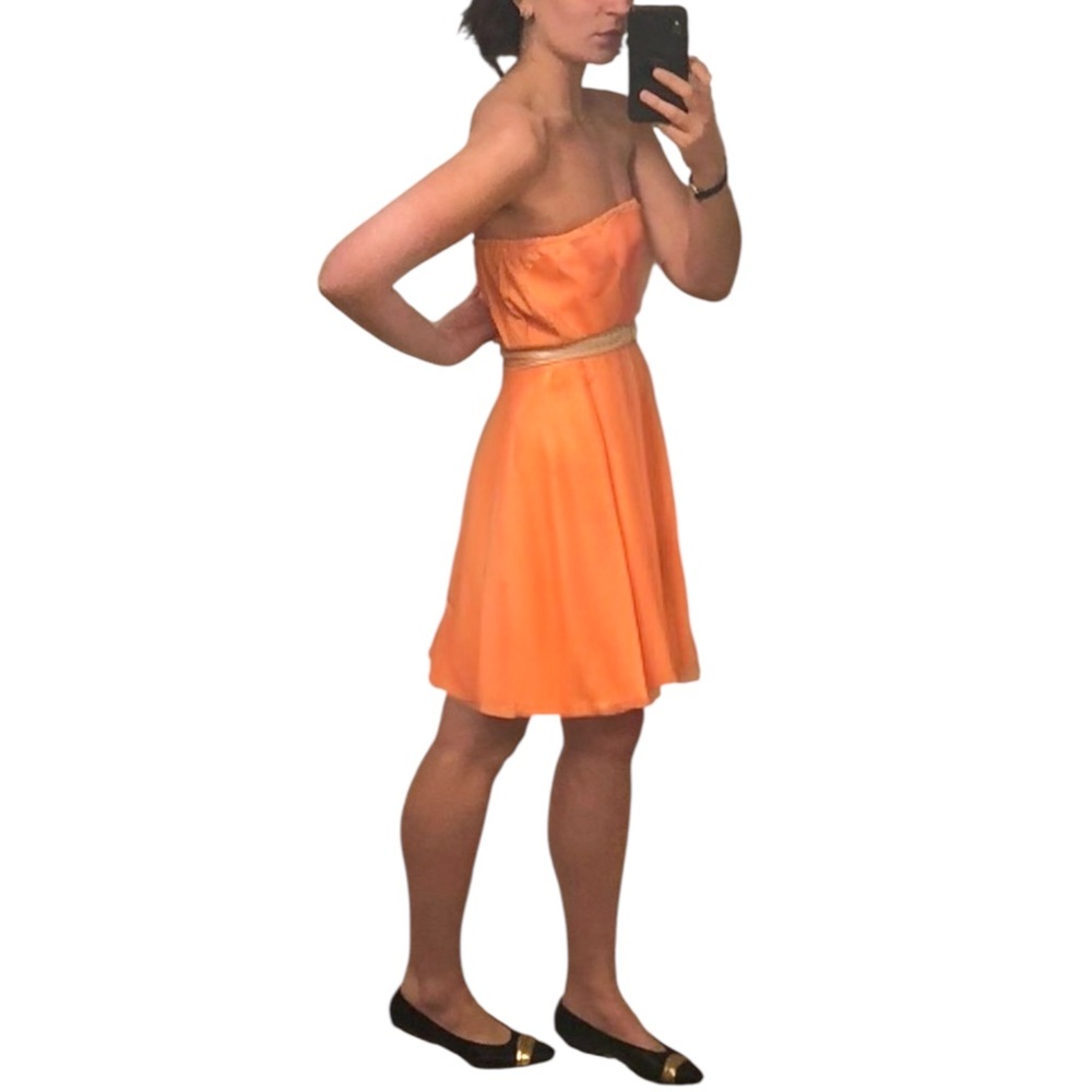 VTG SHAREEN AGAIN Reworked Vintage Silk Fabric Peach Strapless Tube Midi Dress - Picture 15 of 16